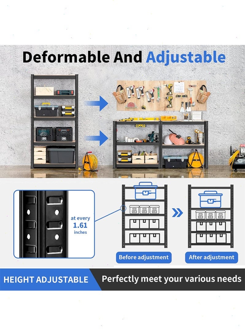 Yoawllty 5-Tier Storage Shelf Organizer, Adjustable  Storage Shelve, Assembly Metal Shelving Unit for Kitchen, Garage, Warehouse & Basement (Black) - Image 4